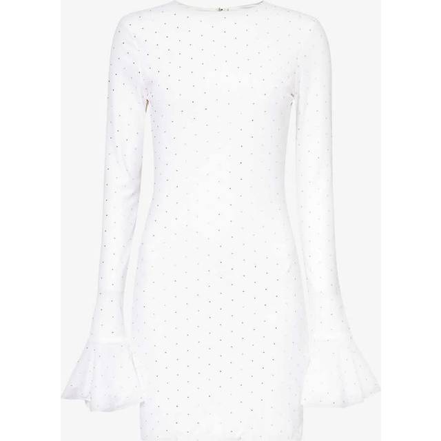Rotate Birger Christensen Womens Bright White Pearl-embellished Recycled-polyester Mini Dress 8 - BRIGHT WHITE