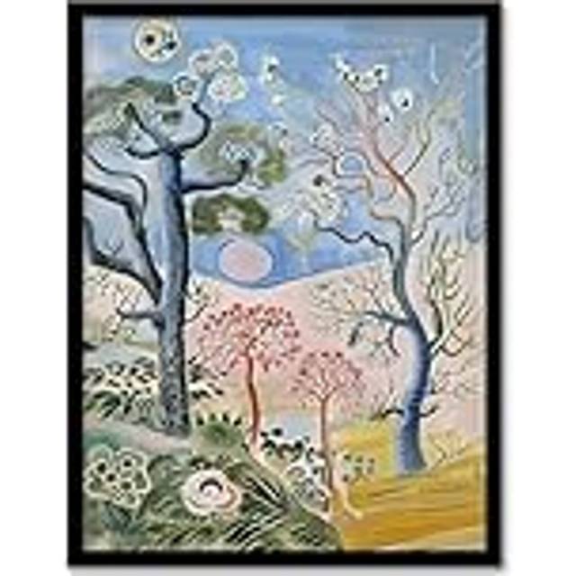 Abstract Trippy Pastel Trees Landscape Boho Framed Art Print - Blue - A4