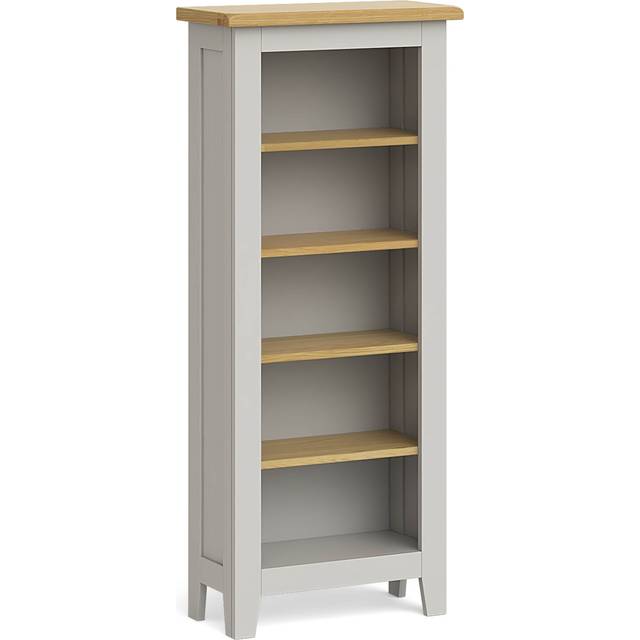 Lundy Grey Painted Narrow Shaker Bookcase with Oak Top | Roseland
