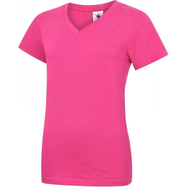 Uneek Ladies Classic V Neck T Shirt UC319 Colour: Hot Pink, Size: M