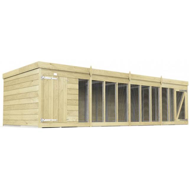 16 x 6 Feet Dog Kennel and Run - Wood - L185 x W474 x H127 cm