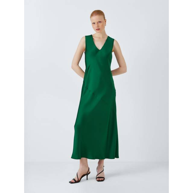 Weekend Max Mara Womens Green V-neck Flared-hem Satin Midi Dress 12 - GREEN