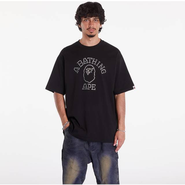 T-shirt A BATHING APE Rhinestone College Relaxed Fit Tee Black L (L)