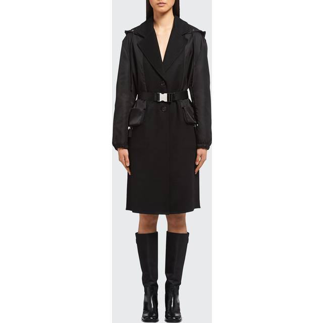 Mixed-Media Hooded Cashmere Coat - NERO NERO - 42 IT (6 US)