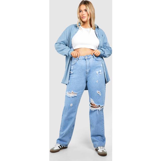 Womens Plus Straight Leg Ripped Jean - Grey - 18