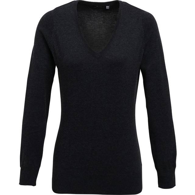 (16 UK, Charcoal) Premier Womens/Ladies Knitted Cotton Acrylic V Neck Sweatshirt