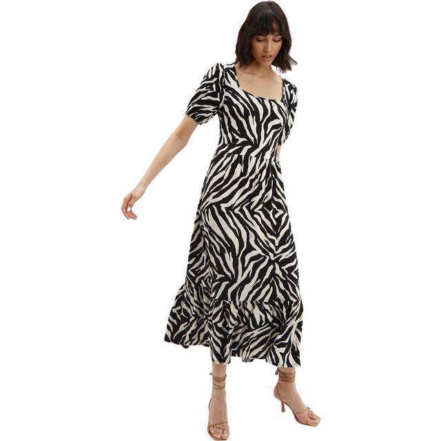 Dorothy Perkins Dam/Dam Zebra Print Tie Back Petite Relaxed Midi Dress 4 UK svart/vit