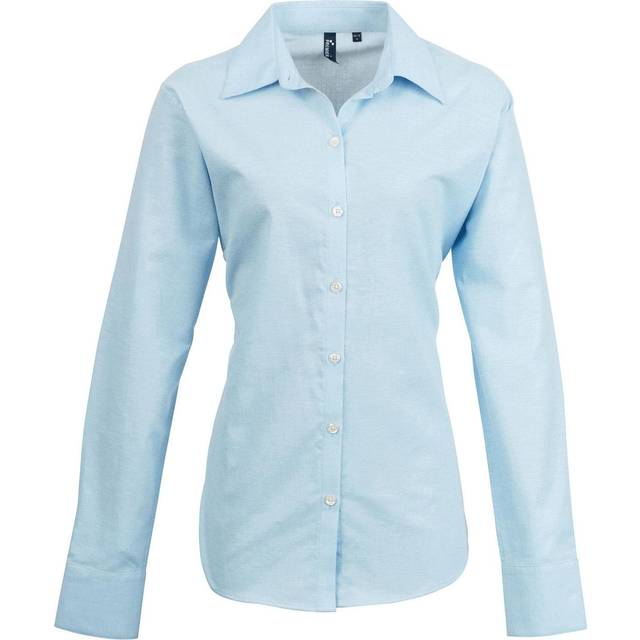 (18 UK, Light Blue) Premier Womens/Ladies Signature Pearlised Oxford Long-Sleeved Shirt
