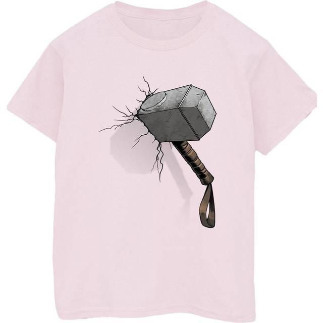 (S, Baby Pink) Marvel Universe Mens Thor Hammer Crack T-Shirt