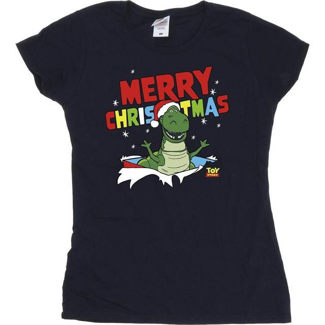 Disney Womens/Ladies Toy Story Rex Christmas Burst Cotton T-Shirt L navy blue