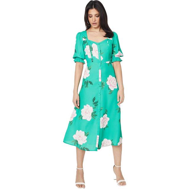 Women's Dorothy Perkins Womens/Ladies Floral Button Through Midi Dress - Green - Size: 14