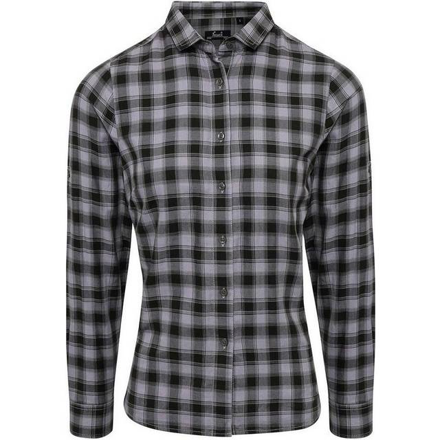 (L, Steel/Black) Premier Womens/Ladies Mulligan Checked Long-Sleeved Shirt