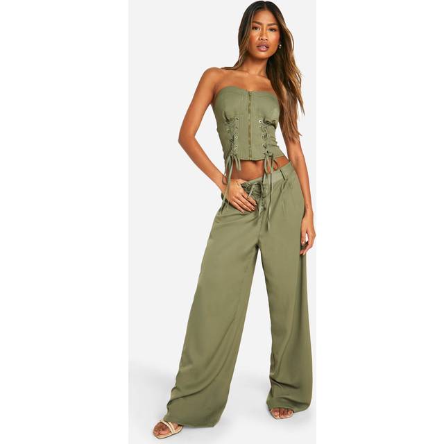 Womens Lace Up Detail Trouser - Green - 10, Green