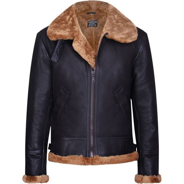 Infinity Leather Mens Pilot B3 Flying Shearling Sheepskin Bomber Aviator Jacket - Dark Brown - Size 2XL