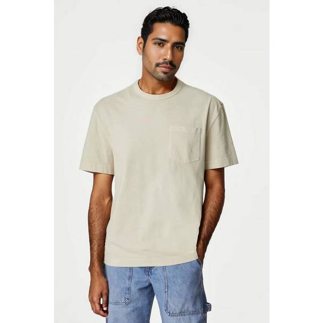 Marks & Spencer Mens White V Neck Button Top - Beige Cotton - Size 3XL