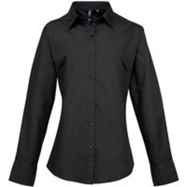 (16 UK, Black) Premier Womens/Ladies Supreme Poplin Long-Sleeved Formal Shirt