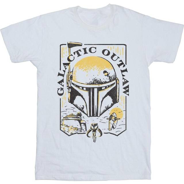 (L, White) Star Wars: The Book Of Boba Fett Mens Galactic Outlaw Distress T-Shirt