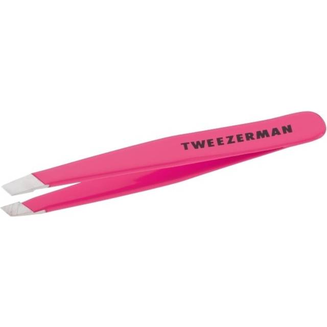 Tweezerman Stainless Steel Mini Slant Tweezer, Neon Pink, 1 count