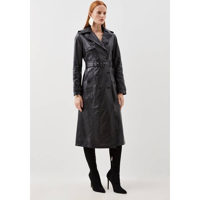 Leather Trench Belted Mac Midi Coat - Black