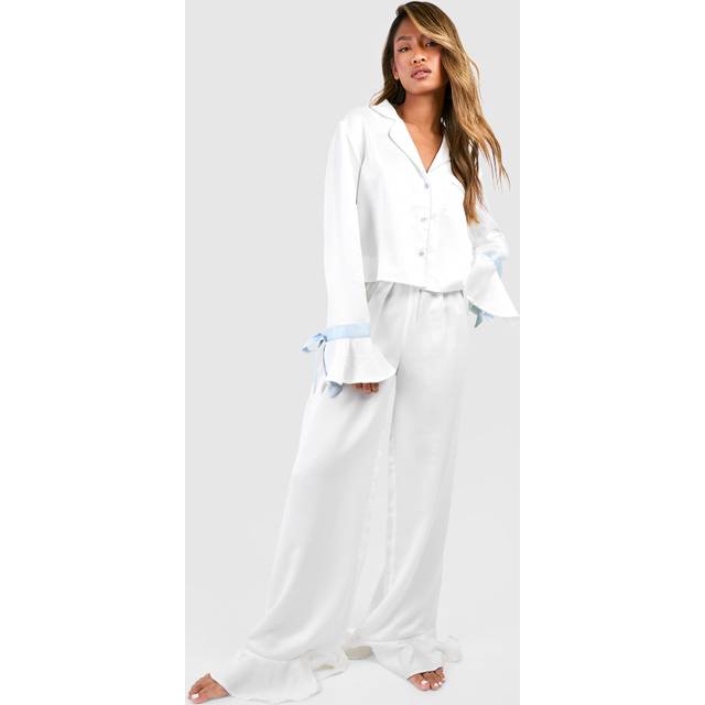 Womens Bridal Something Blue Trouser Pyjama Set - White - 8, White