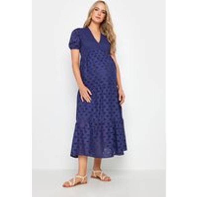 Lts Tall Maternity Navy Blue Broderie Anglaise Tiered Midaxi Dress 12 Lts | Tall Women's Maternity Dresses