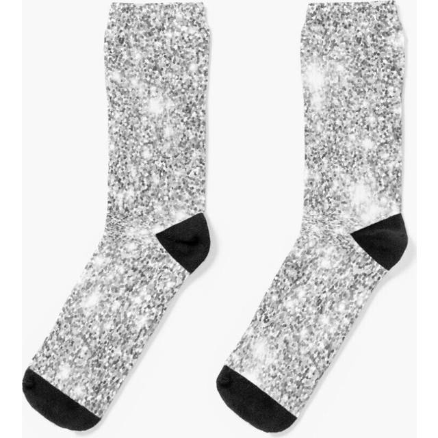Dress Socks Silver White Glitters metallic finish party texture faux shine pattern Novelty Fancy Crazy Pattern Crew Casual for Men Women