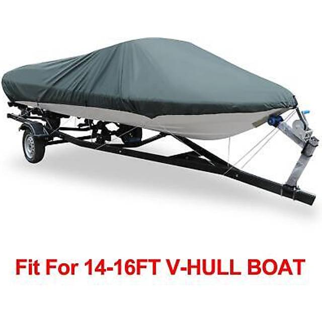 14-16ft 210d Trailerable Gray Boat Cover Waterproof Fishing Ski Bass Speedboat