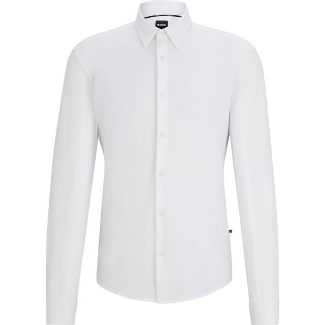 Boss Mens White Long-sleeved Slim-fit Stretch-jersey Shirt Xl - WHITE