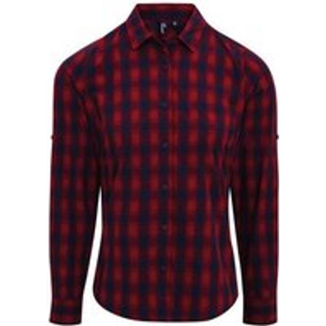 (XS, Red/Navy) Premier Womens/Ladies Mulligan Checked Long-Sleeved Shirt