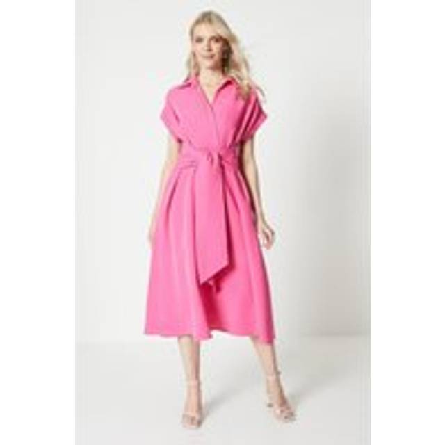Principles Womens Front Tie Shirt Midi Dress - Pink - Size 14 UK