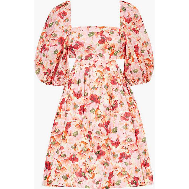Zimmermann Womens Cream/red Floral Lightburst Floral-print Linen Mini Dress Xxs