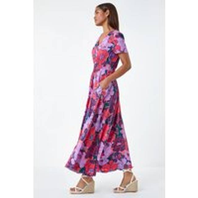 Floral Print Button Detail Maxi Dress - Purple - 14