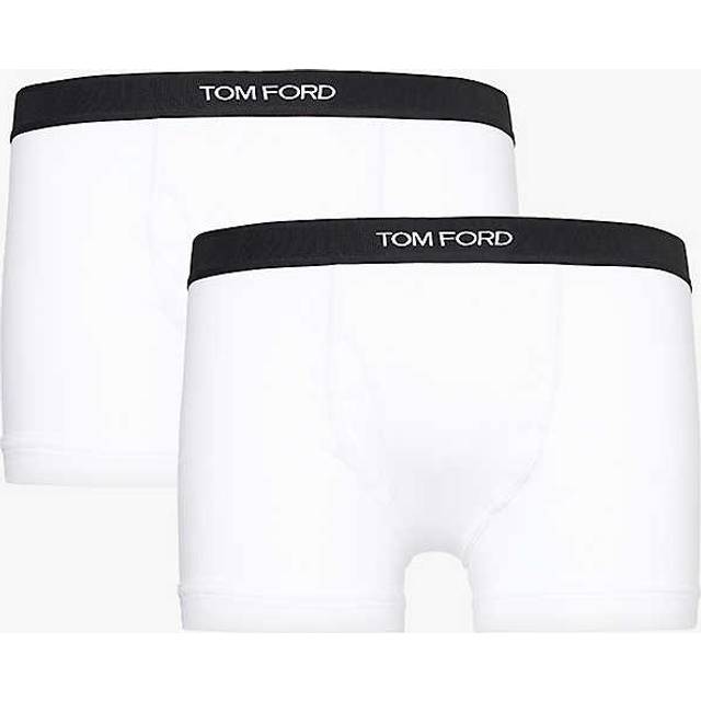 Tom Ford Mens White Branded-waistband Pack of Two Stretch-cotton Trunks M - WHITE