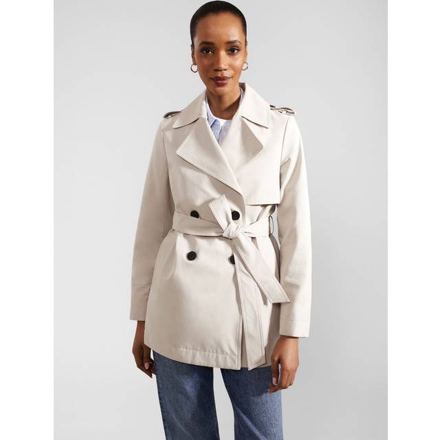 Hobbs Norma Double Breasted Short Trench Coat, Buff Grey