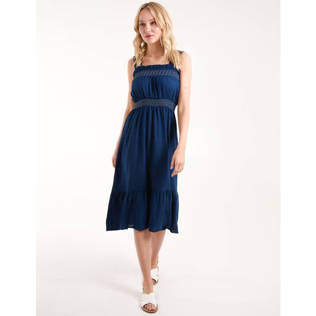 Womens Shirred Detail Midi Dress - Navy - S