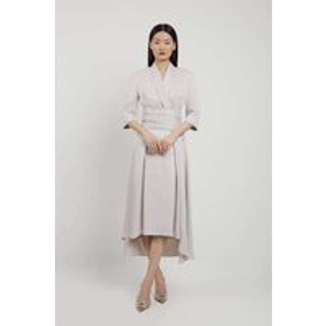Satin Back Crepe Wrap Tie High Low Midaxi Dress - Silver