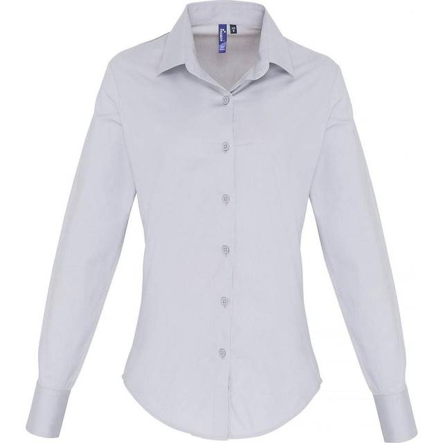 (12 UK, Silver) Premier Womens/Ladies Poplin Stretch Long-Sleeved Shirt