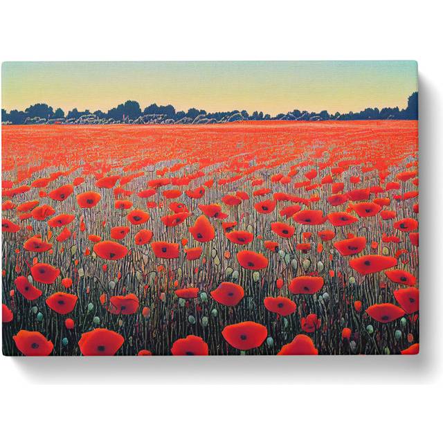 Fancy Poppy Field Flowers - Wrapped Canvas Painting - Red (35cm H x 50cm W x 3cm D)