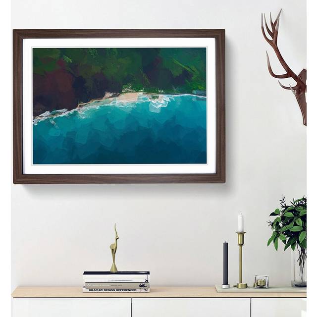 Beach in Hawaii in Abstract - Picture Frame Graphic Art Print - Walnut Framed (48cm H x 65cm W x 2cm D)