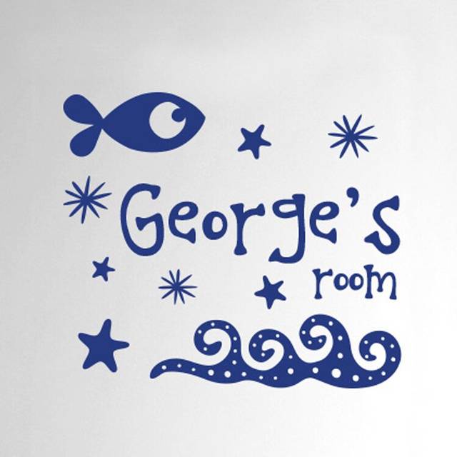 Personalised Under the Sea Kids Door Room Wall Sticker - Dark Blue (35cm H X 40cm W)
