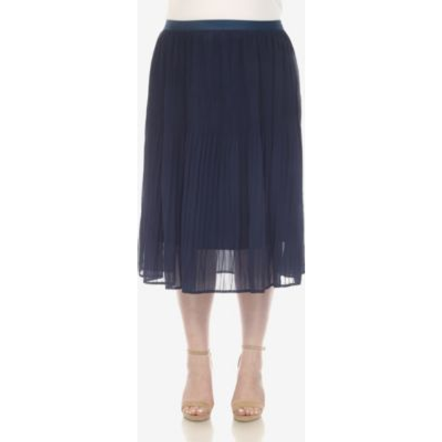 White Mark PS7331-02-3X Navy Plus Size Pleated Chiffon Midi Skirt - 3X