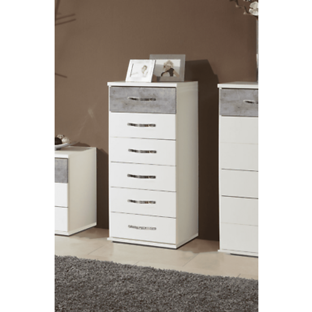 Drawers Slim Beautiful Concrete Grey & White Narrow Chest of 6 Drawers