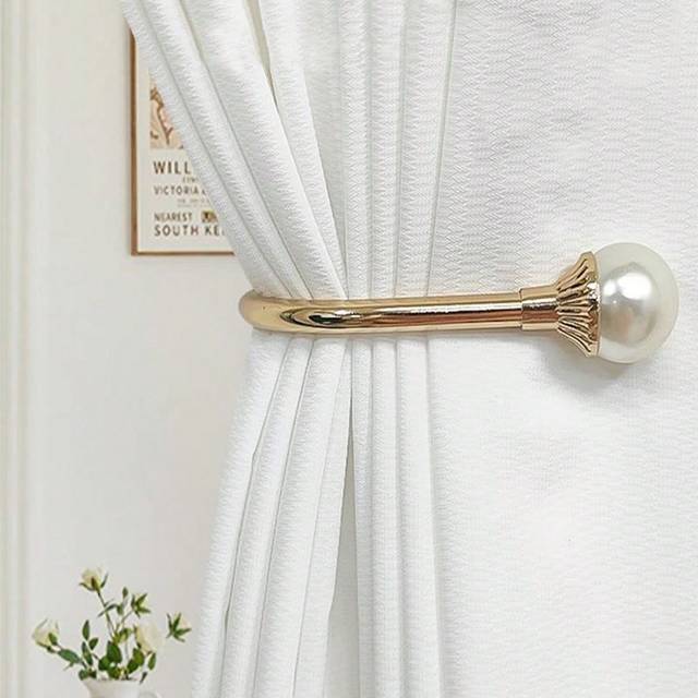 SHEIN 2pcs Premium Curtain Hooks, With Alloy Pearls, Tie-Back Holders