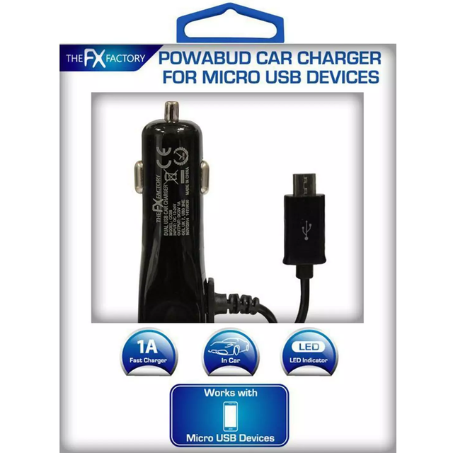 Car Charger Powabud for Micro USB Devices Plug In The USB Power Cable