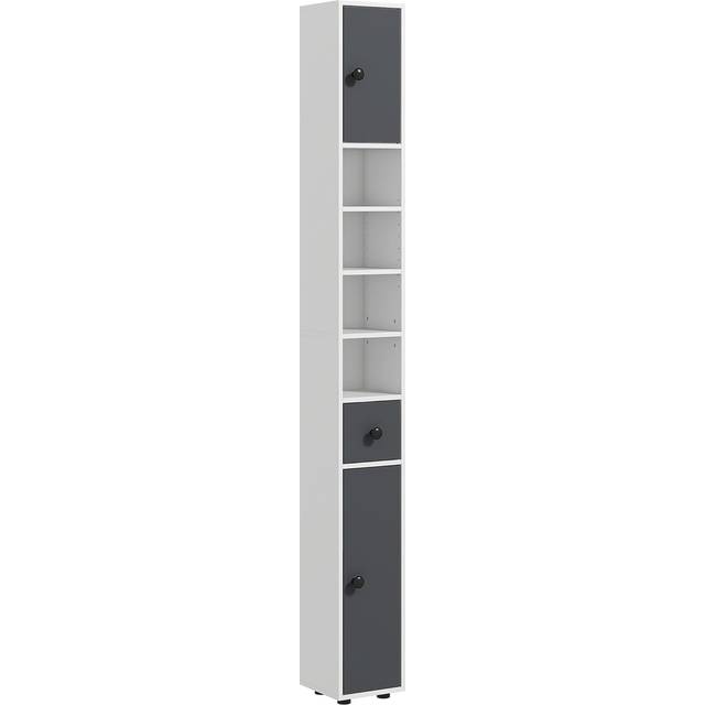kleankin Slim Bathroom Cabinet - Toilet Roll Storage w/ Open Shelves - Grey | TJ Hughes
