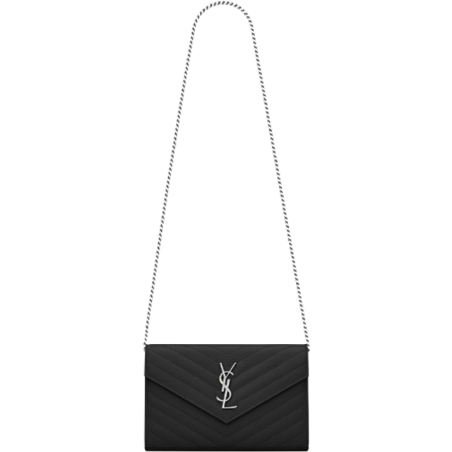 Saint Laurent Cassandre matelasse leather wallet on chain - black (One Size)