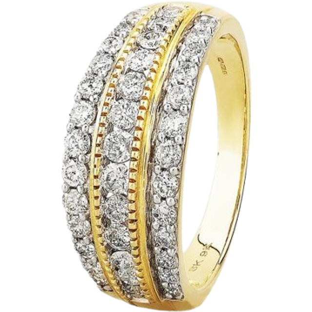 9ct Yellow Gold 1.00ct Diamond Multi-set Three Row Ring THR18910-100 YG O