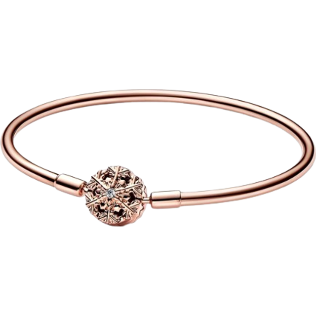 Pandora Moments 14K Rose Gold Plated Cz Sparkling Snowflake Clasp Bangle