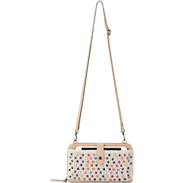 The Sak Iris Smartphone Crossbody Purse - Women's Cellphone Bag & Wallet For Everyday - Convertible Wristlet With Zipper in Ecru Multi Beads/Crochet