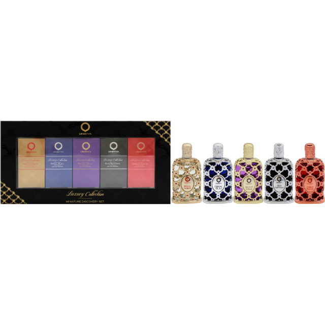 Orientica Collection by Orientica for Unisex - 5 Pc Gift Set 0.25oz Royal Amber EDP Spray, 0.25oz Royal Bleu EDP Spray, 0.25oz Velvet Gold EDP Spray